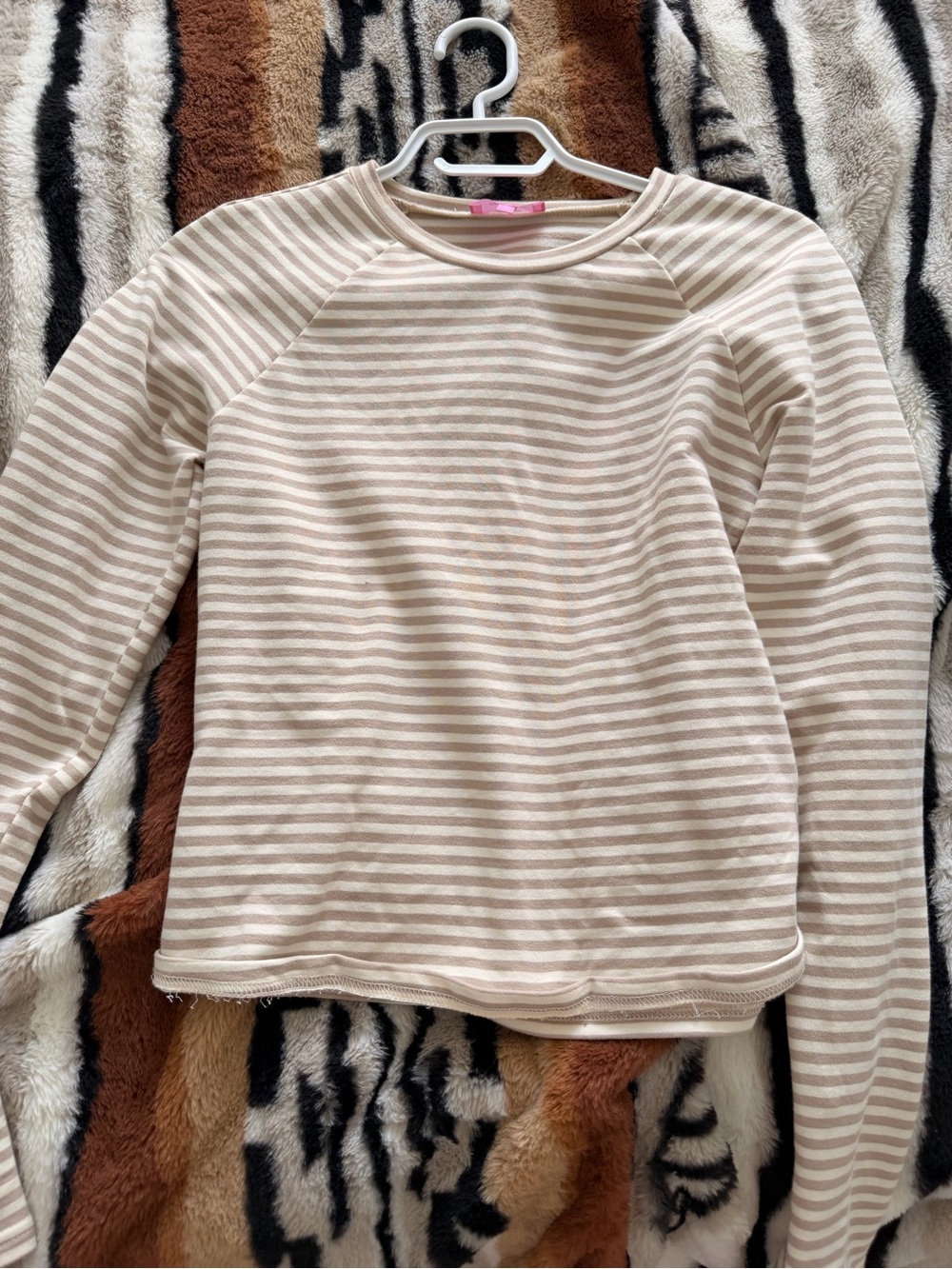 Edikted Cream and White Striped Crewneck Sweater